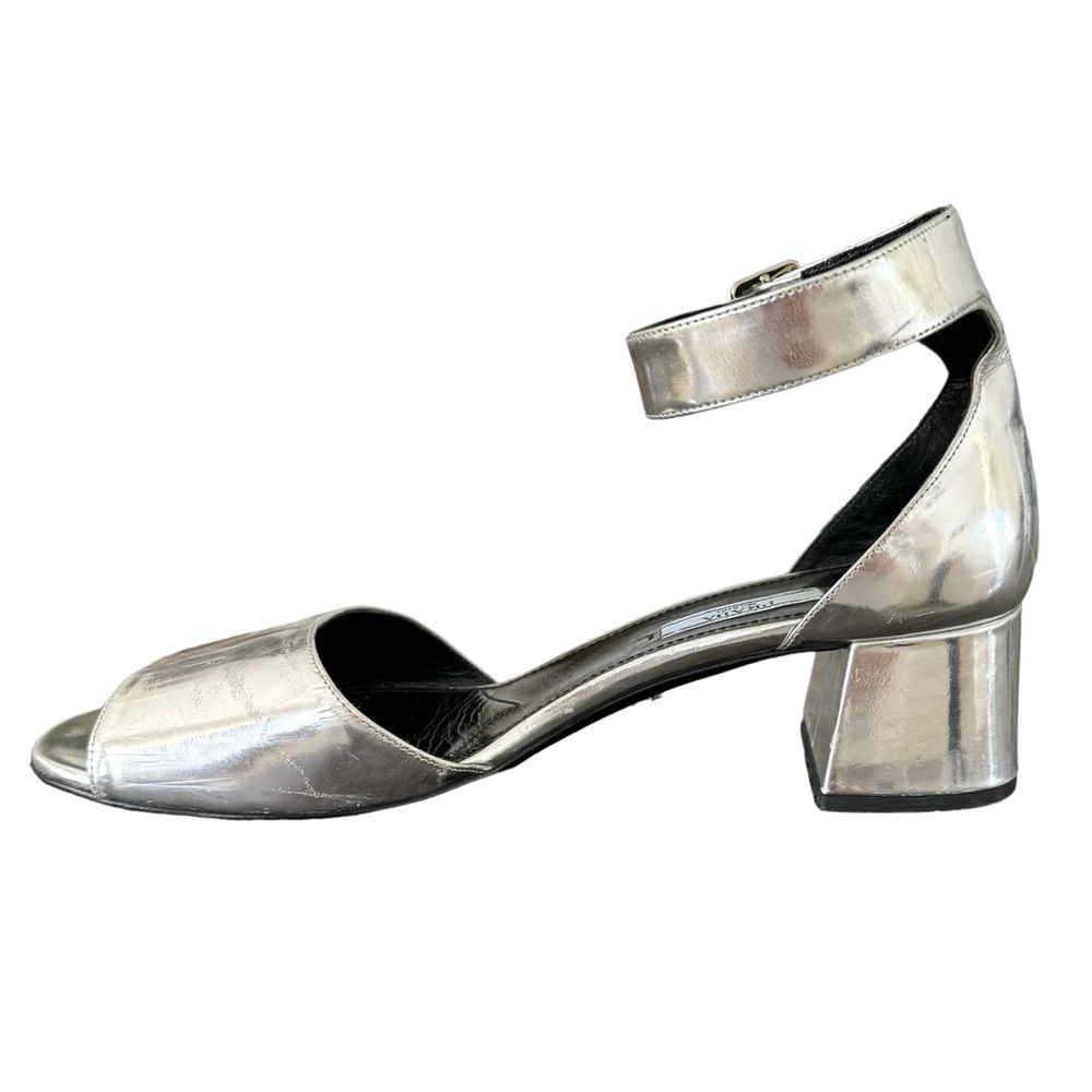 PRADA Sandal Silver Leather Block Heel - Picture 7 of 17